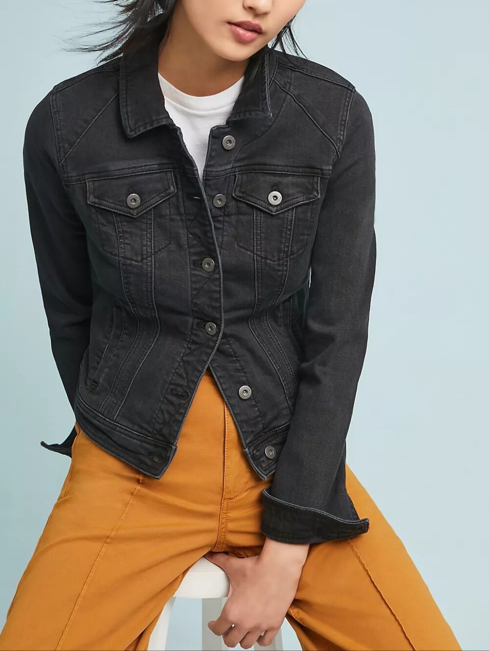 Anthropologie Pilcro And The Letterpress Black Classic Button Front Denim Jacket - Picture 3 of 9
